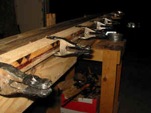 Plastic kitchen wrap keeps the feature stripe from sticking to the strongback.